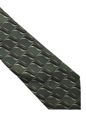 Pallini Olive Green Silver Geometric Italy Classic Polyester Tie Necktie 4 x 59